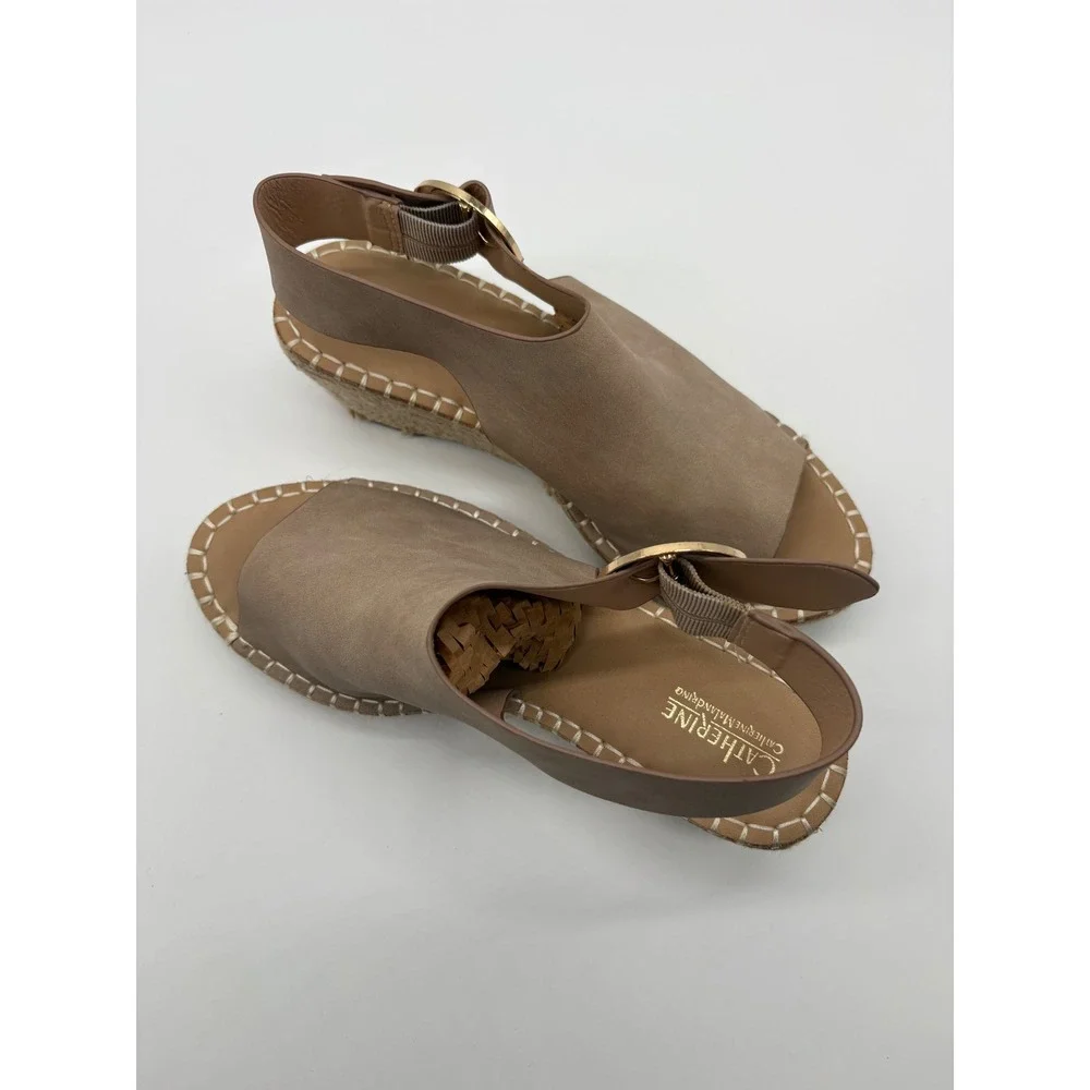 Catherine Catherine Malandrino Espadrille Wedge Womens 8 Taupe Like New Buckle